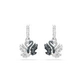 Swan drop earrings, Swan, Black, Mixed metal finish